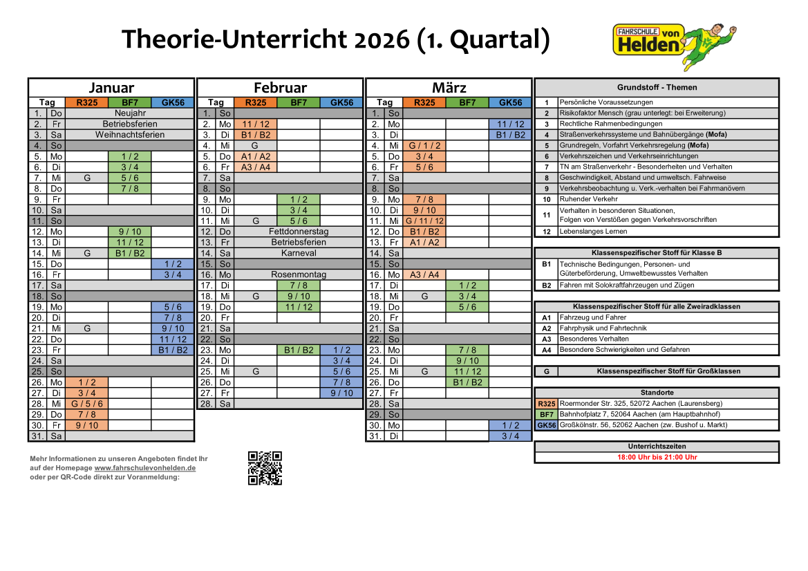 Theorieunterricht 1. Quartal 2026 - Fahrschule von Helden